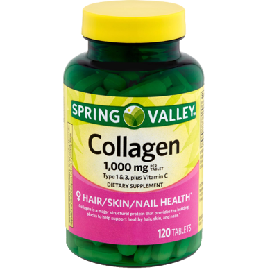 Spring Valley Collagen 1000mg Type 1 and 3 Plus Vitamin C Dietary Supplement 120 Tablets image