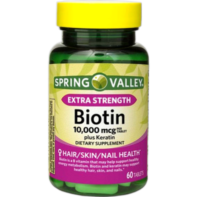 Spring Valley Extra Strength Biotin Plus Keratin 10,000mcg 60 Tablets image