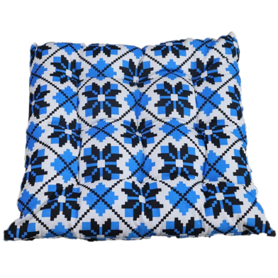 Square Chair Cushion, Cotton Fabric, Blue And Black 14x14 Inch image
