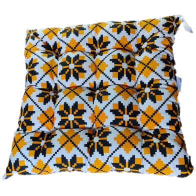 Square Chair Cushion, Cotton Fabric, Yellow And Black 14x14 Inch image