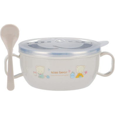 Stainless Steel Baby Bowl Set – Insulated, Cartoon Design, Lid and Spoon image