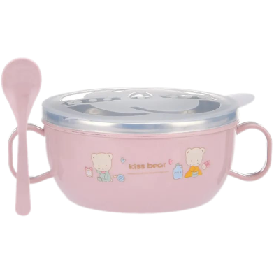 Stainless Steel Baby Bowl Set – Insulated, Cartoon Design, Lid and Spoon image