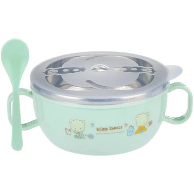 Stainless Steel Baby Bowl Set – Insulated, Cartoon Design, Lid and Spoon image