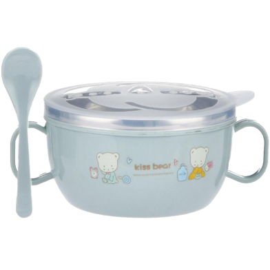 Stainless Steel Baby Feeding Bowl Set – Insulated, Double-Layered, Cartoon Design, With Lid and Spoon | Easy to Clean Tableware For Kids 1 Pcs image