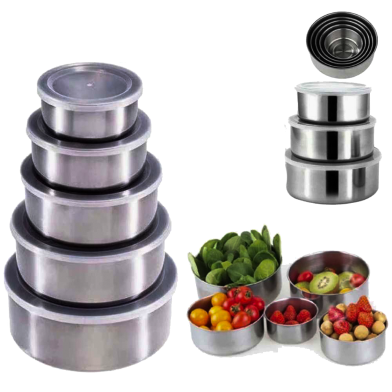 Stainless Steel Food Box 5 Pieces With Food Grade Plastic Cover, Protect Fresh Box image