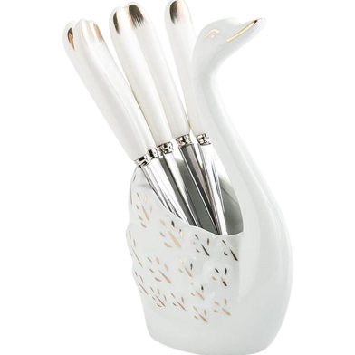 Stainless Steel Fruit Fork, Creative Ceramic Cygnus Cutlery Set, for Household Salad Forks, Dessert Forks Silverware Set (Color : 6 forks Plus White swan) (6 Forks Plus white Swan) image