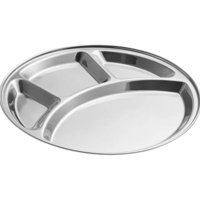 Stainless Steel Round Dining Plate With 4 Compartments - Ideal For Lunch And Dinner image