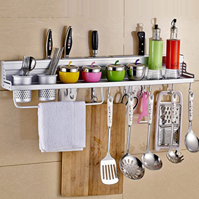 Stainless Steel Wall Mounted Kitchen Rack – Space-Saving Storage Organizer for Utensils and Bottles image