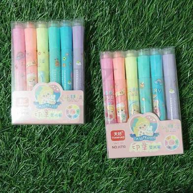 Stamp Highlighters 2-in-1 Pastel Color Marker Pen Cute Stationery Cartoon Highlighters Pack Of 6 Pens For Kids Slide 5
