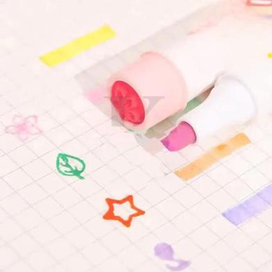Stamp Highlighters 2-in-1 Pastel Color Marker Pen Cute Stationery Cartoon Highlighters Pack Of 6 Pens For Kids Slide 3