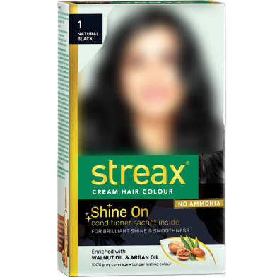 Streax Cream Hair Colour Shine On 1 Natural Black image