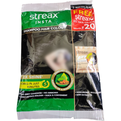 Streax Insta Shampoo Hair Color Natural Black image