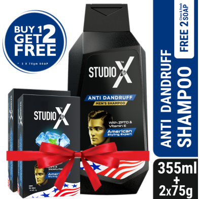 Studio X Anti Dandruff Shampoo for Men 355ml (75gm X 2 Soap Free) image