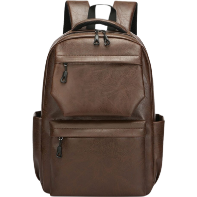Style PU Leather Fashion Mens Backpack - Dark Brown image
