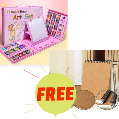 Super Mega Art Set 208Pc (Pink) with Free Handmade Drawing Pad A5 image