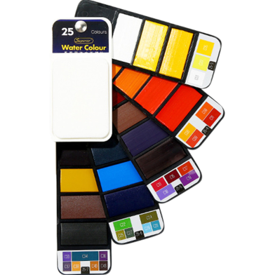 Superior Solid Water colour Cake pigmented 25 Color Set With Water Brush Pen Foldable Travel Watercolor Painting image