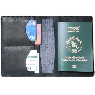 THE MEN's CODE Black Color Crocodile Leather Passport Holder - MPD001 image