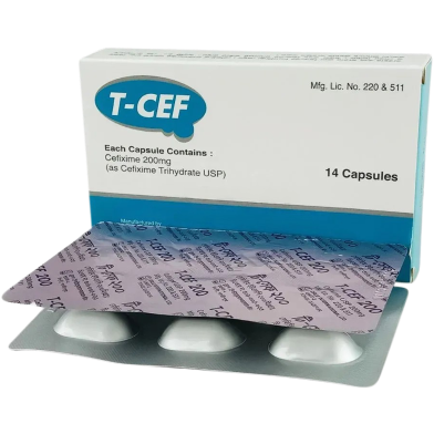T-Cef 200mg Capsule-7's Strip image