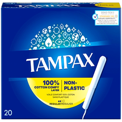 Tampax Non-Plastic 100 Percent Cotton Comfy Layer Regular Tampons 20pcs image
