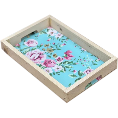 Tea Time with Floral Wooden Tea Tray - Crafted from pinewood plywood and laminated for a durable and stylish serving accessory. image