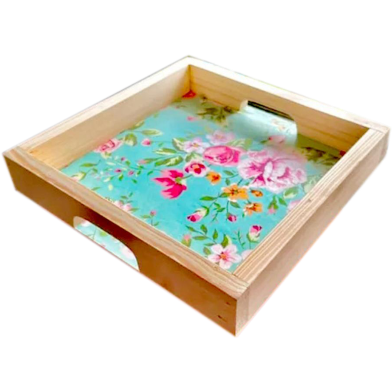 Tea Time with Floral Wooden Tea Tray - Crafted from pinewood plywood and laminated for a durable and stylish serving accessory. image