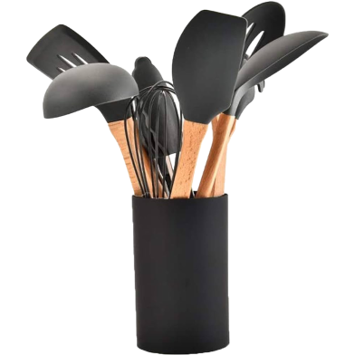 Techmanistan 12 Pcs Silicone Non Stick Kitchen Utensils BPA Free Heat Resistant Cookware Cookware Set Silicone Non-Stick Cooking Tool Set with Stand - Random Color image