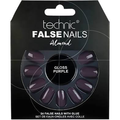 Technic Almond 24 False Nails With Glue - Gloss Purple image