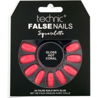 Technic Squareletto 24 False Nails With Glue - Gloss Hot Coral image