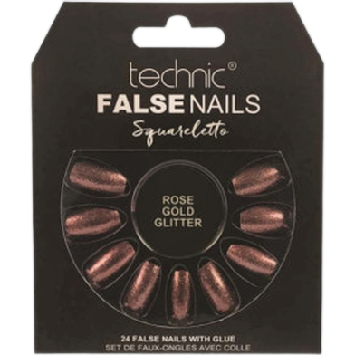 Technic Squareletto 24 False Nails With Glue - Rose Gold Glitter image