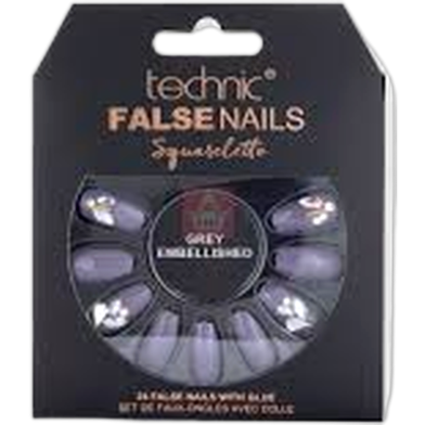 Technic Squareletto 24 False Nails With Glue - Grey Embellished image