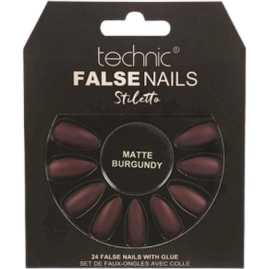 Technic Stiletto 24 False Nails With Glue - Matte Burgundy image
