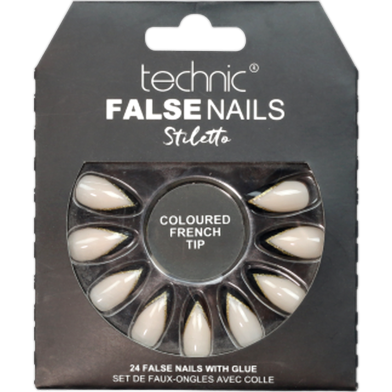 Technic Stiletto 24 False Nails With Glue - Coloured French Tip image