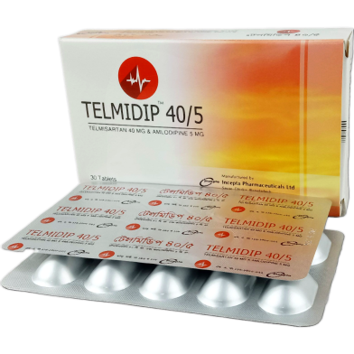 Telmidip 5 mg, 40 mg Tablet 10's Strip image