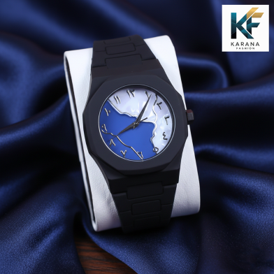 The Arabic Aura Dial Analogue Mate black Silicon Bell Watch for men (Free Watch Box) image