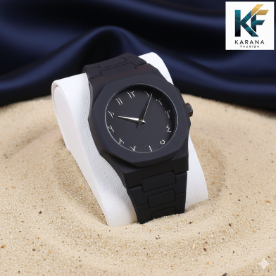 The Arabic Aura Dial Analogue Mate black Silicon Bell Watch for men (Free Watch Box) image