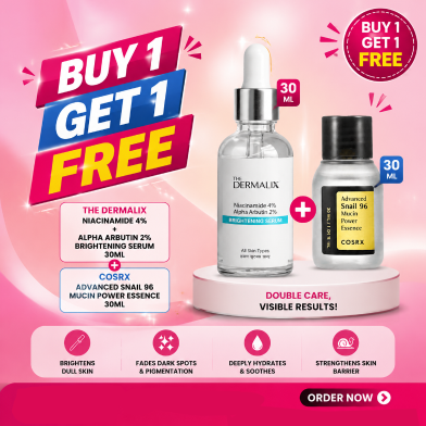 The Dermalix Niacinamide 4 Percent Plus Alpha Arbutin 2 Percent Brightening Serum 30ml With Cosrx Advanced Snail 96 Mucin Power Essence 30ml (Buy 1 Get 1 FREE) image