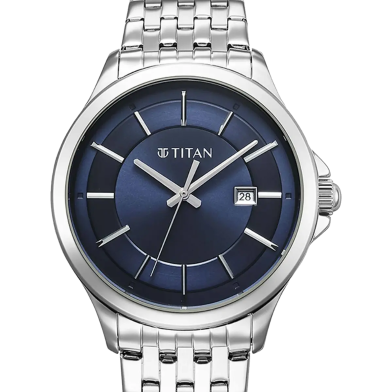 Titan Bandhan Quartz Analog with Date Blue Dial Silver Stainless Steel Strap Watch For Couple - 9401194211SM01 image