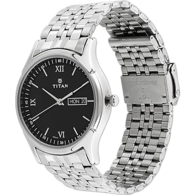 Titan Black Black Dial Metal Strap Watch image