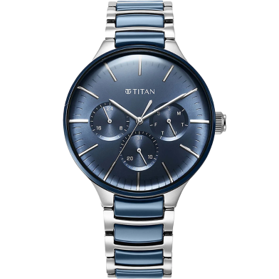 Titan Ceramic Fusion Quartz Multifunction Blue Dial With Two Toned Color Stainless Steel Strap Watch For Men - 90148KD04 image