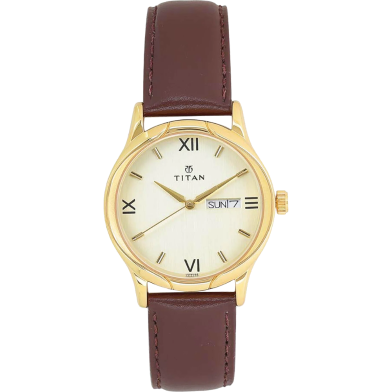 Titan Champagne Dial Leather Strap Watch - 1672WL01 image