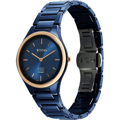 Titan Edge Bicolour Quartz Analog Blue Dial Blue Ceramic Strap Watch For Men - 1696KC05 image
