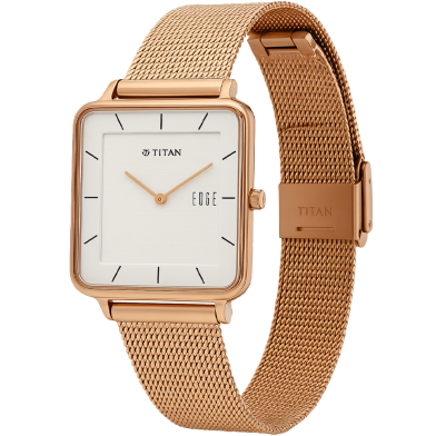 Titan Edge Quad Quartz Analog White Dial With Rose Gold Stainless Steel Strap Watch For Men - 10017WM01 image