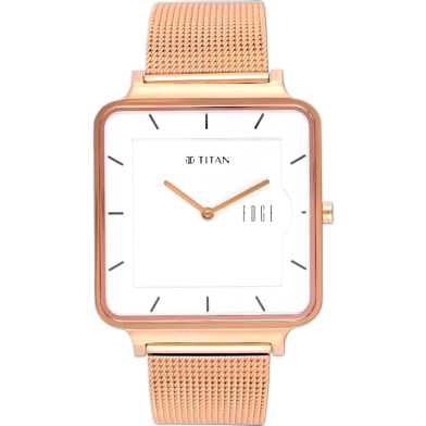 Titan Edge Quad Quartz Analog White Dial With Rose Gold Stainless Steel Strap Watch For Men image