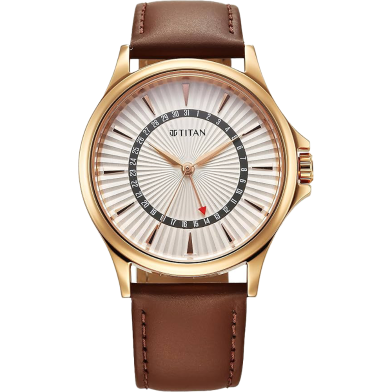 Titan Karishma Quartz Analog with Date Silver Dial Leather Strap Watch For Men - 10038WL01 image