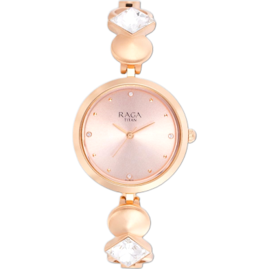 Titan Love All Watch With Pink Dial And Brass Strap image