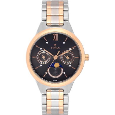 Titan Neo Black Dial Analog Moon Phase Watch For Women image