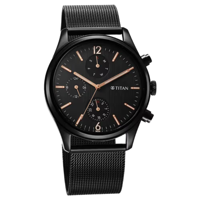 Titan Neo Black and Gold Quartz Analog with Day and Date Black Dial Stainless Steel Strap Watch for Men - 1805NM05 image
