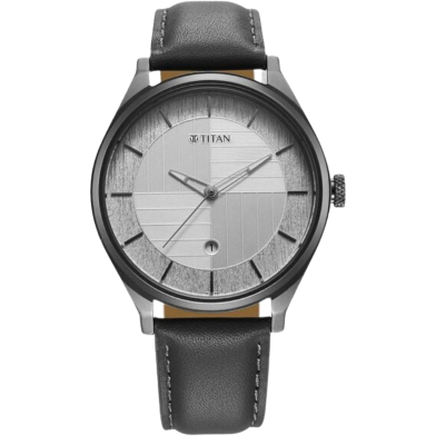 Titan Neo Economy Quartz Analog with Date Silver Dial Grey Leather Strap Watch For Men  - 1802QL01 image