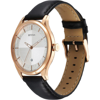 Titan Neo Economy Quartz Analog with Date Silver Dial Black Leather Strap Watch For Men - 1802WL02 image