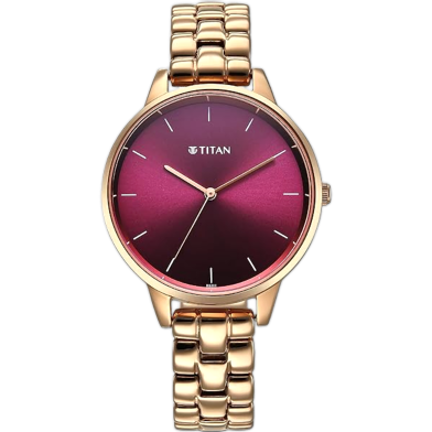 Titan Neo Quartz Analog Maroon Dial Rose Gold Metal Strap Watch For Women image